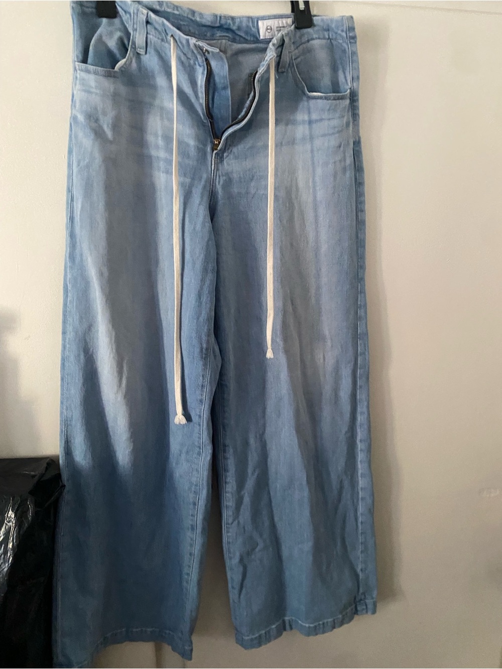 Ag Adriano Goldschmied Light Blue Wide-Leg Drawstring Jeans